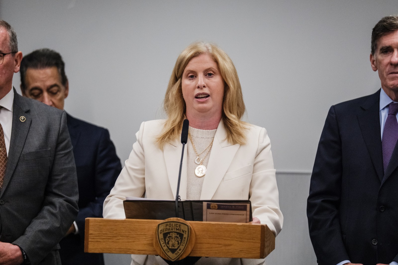 NYPD Commissioner Jessica Tisch at a joint press conference