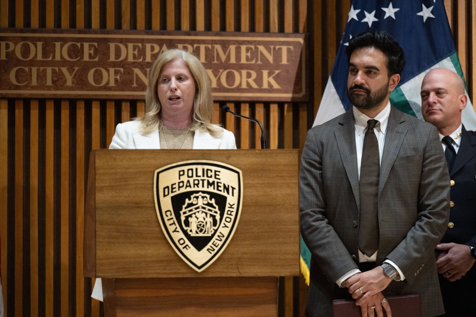 Police Commissioner Jessica Tisch alongside Mayor Zohran Mamdani